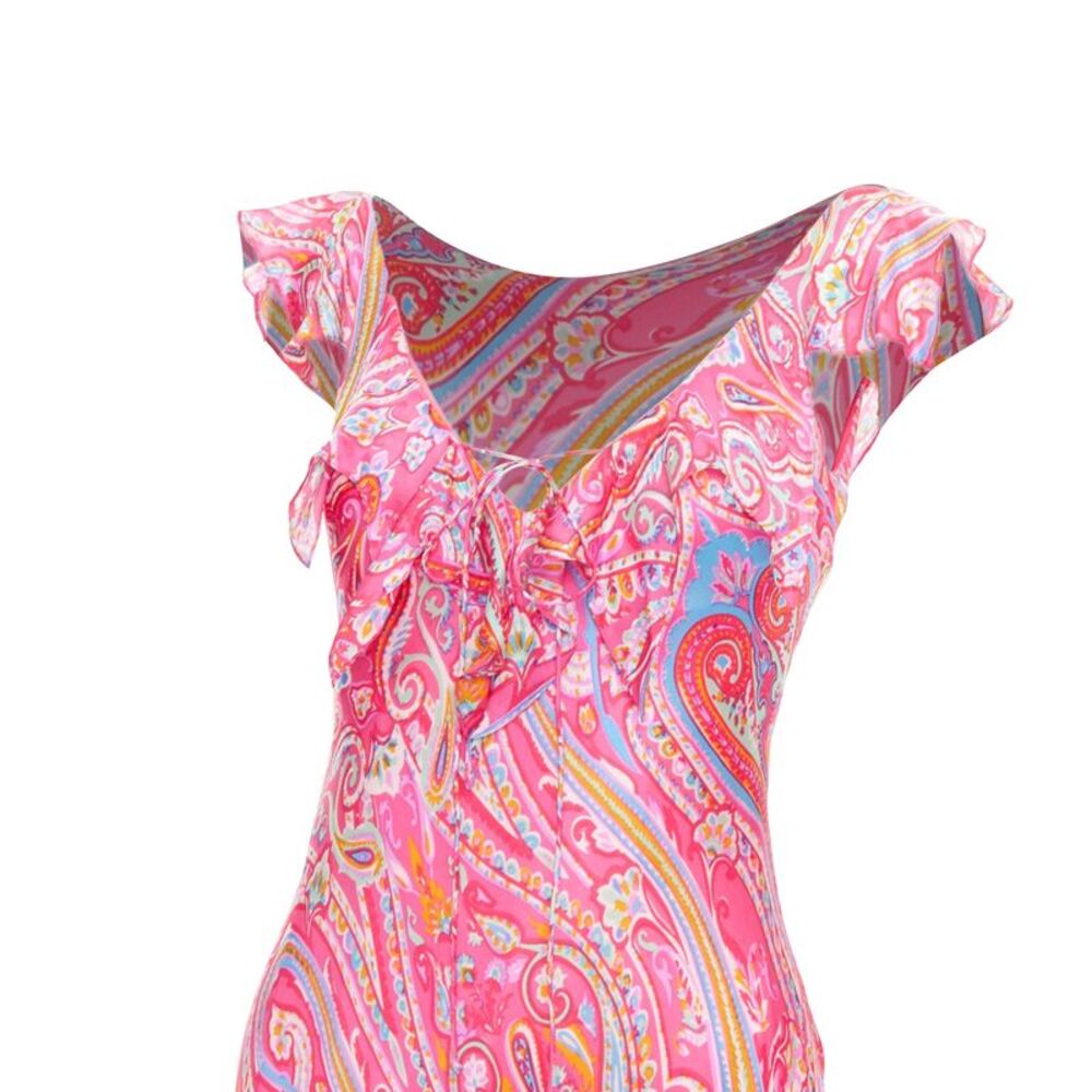 RALPH LAUREN Black Label Vintage pink watercolour paisley midi dress US8 M - Picture 2 of 6
